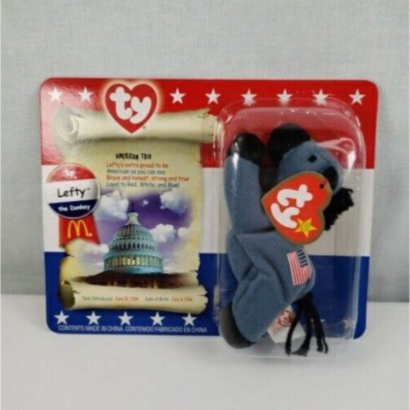 TY Beanie Babies Lefty The Donkey American Trio Sealed New on Card - Picture 3 of 9